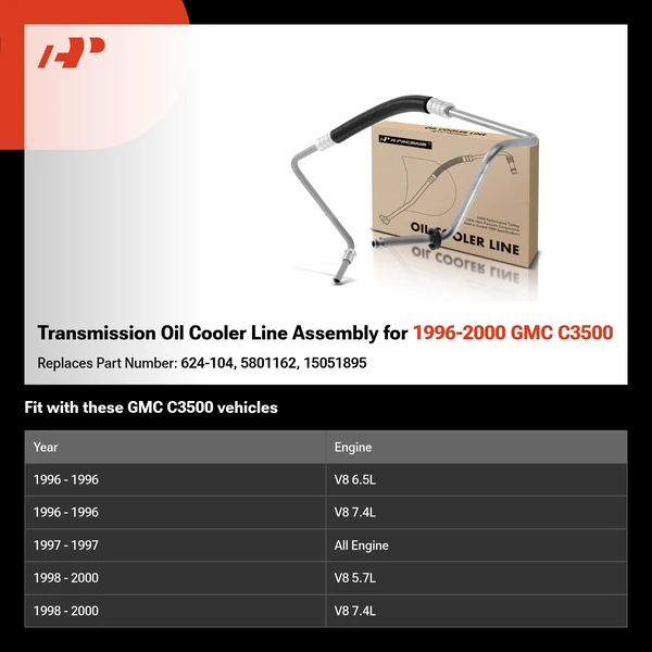 Transmission Oil Cooler Line Assembly for 1996-2000 GMC C3500