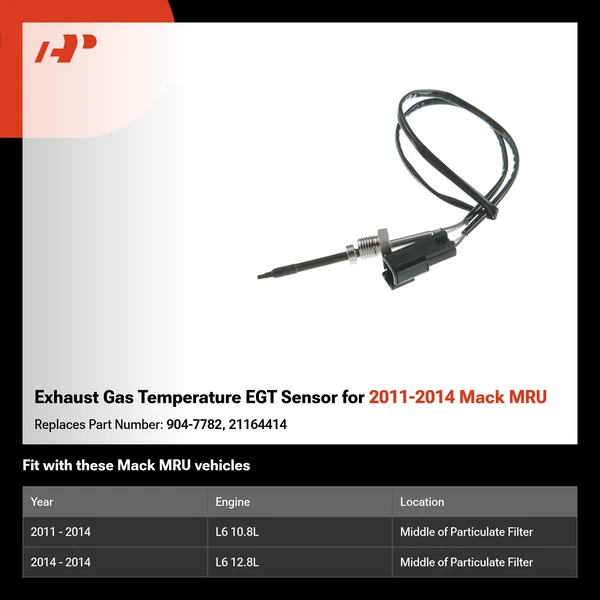 Exhaust Gas Temperature EGT Sensor for 2011-2014 Mack MRU