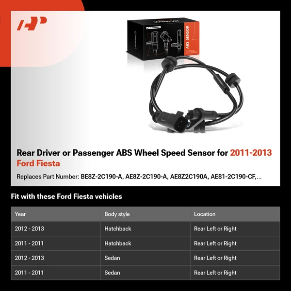 Rear Driver or Passenger ABS Wheel Speed Sensor for 2011-2013 Ford Fiesta