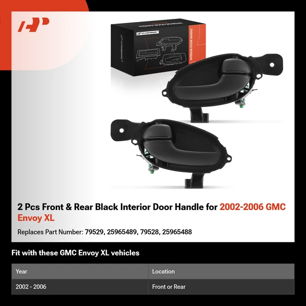 2 Pcs Front & Rear Black Interior Door Handle for 2002-2006 GMC Envoy XL