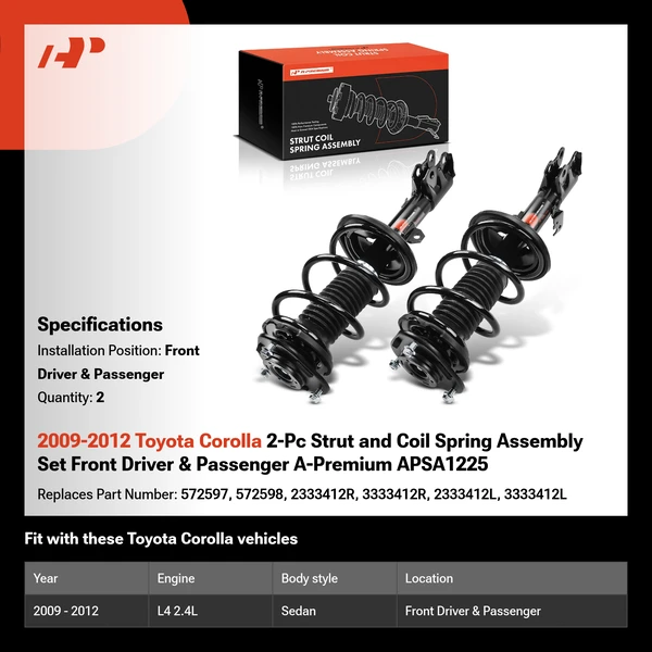 2009-2012 Toyota Corolla 2-Pc Strut and Coil Spring Assembly Set Front Driver & Passenger A-Premium APSA1225