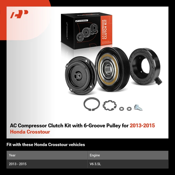 AC Compressor Clutch Kit with 6-Groove Pulley for 2013-2015 Honda Crosstour