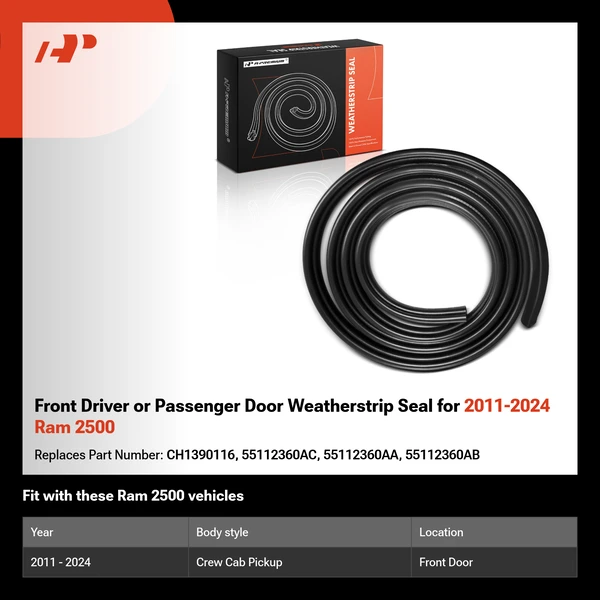 Front Driver or Passenger Door Weatherstrip Seal for 2011-2024 Ram 2500