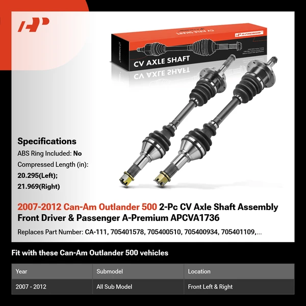 2007-2012 Can-Am Outlander 500 2-Pc CV Axle Shaft Assembly Front Driver & Passenger A-Premium APCVA1736