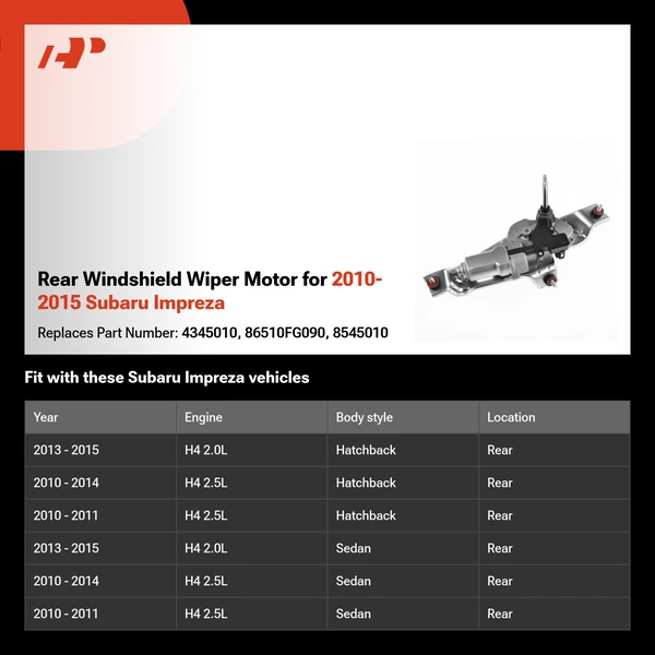 Rear Windshield Wiper Motor for 2010-2015 Subaru Impreza