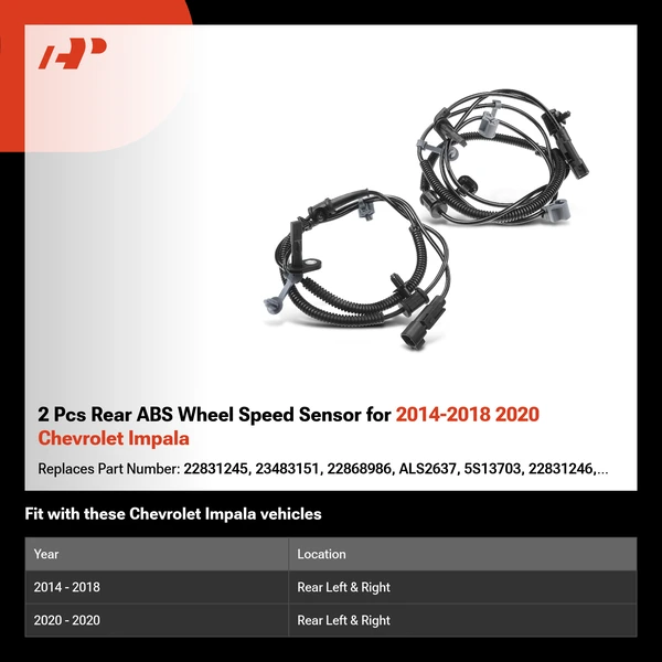2 Pcs Rear ABS Wheel Speed Sensor for 2014-2018 2020 Chevrolet Impala