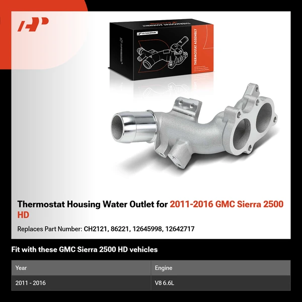 Thermostat Housing Water Outlet for 2011-2016 GMC Sierra 2500 HD