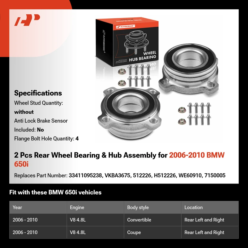 2 Pcs Rear Wheel Bearing & Hub Assembly for 2006-2010 BMW 650i