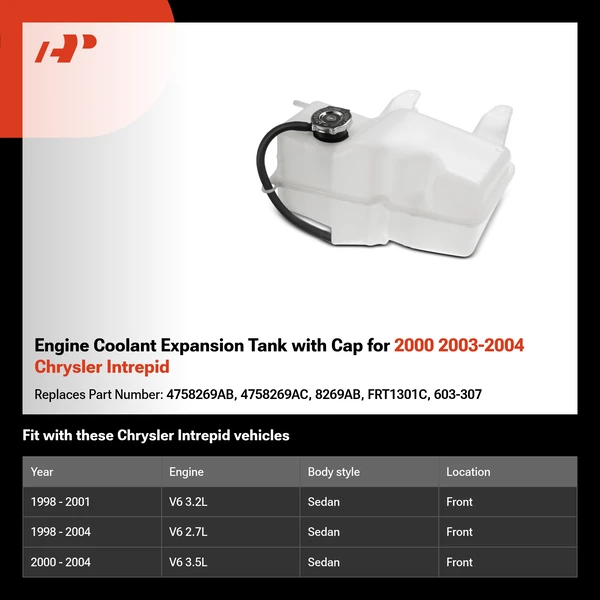 Engine Coolant Expansion Tank with Cap for 2000 2003-2004 Chrysler Intrepid