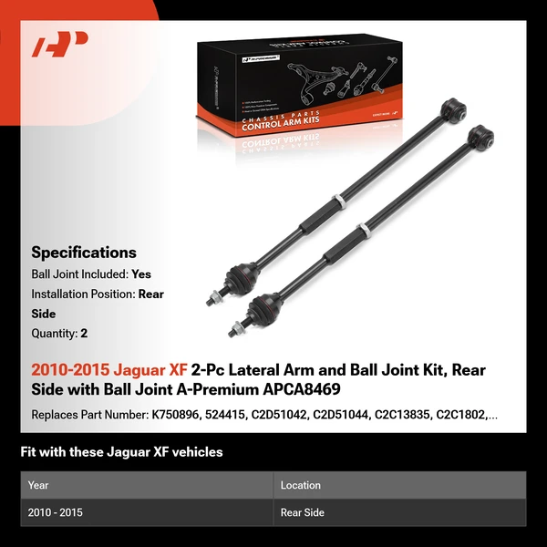 2010-2015 Jaguar XF 2-Pc Lateral Arm and Ball Joint Kit, Rear Side with Ball Joint A-Premium APCA8469