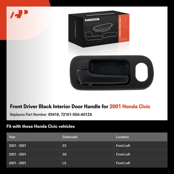 Front Driver Black Interior Door Handle for 2001 Honda Civic