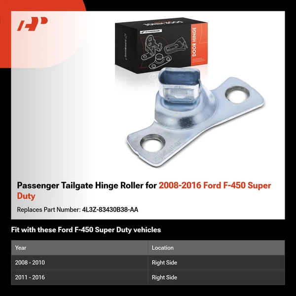Passenger Tailgate Hinge Roller for 2008-2016 Ford F-450 Super Duty
