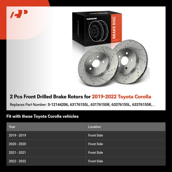 2 Pcs Front Drilled Brake Rotors for 2019-2022 Toyota Corolla