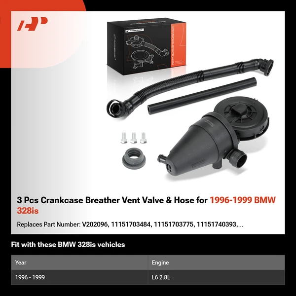 3 Pcs Crankcase Breather Vent Valve & Hose for 1996-1999 BMW 328is