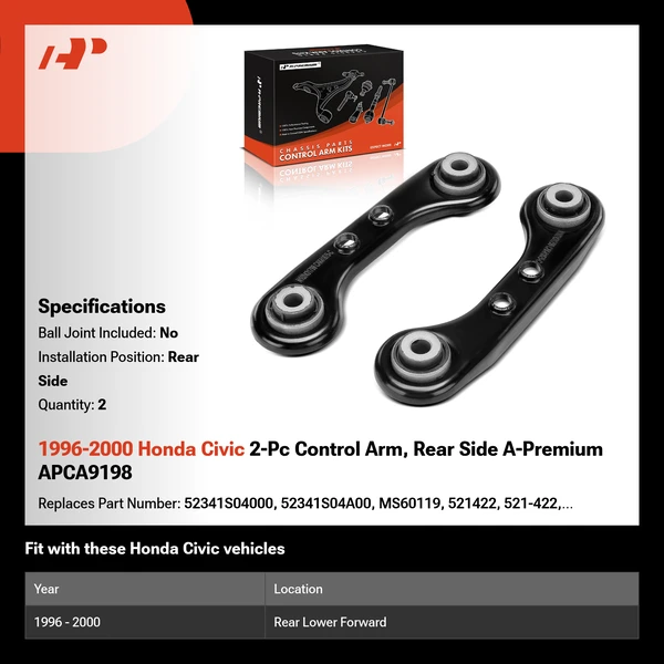 1996-2000 Honda Civic 2-Pc Control Arm, Rear Side A-Premium APCA9198