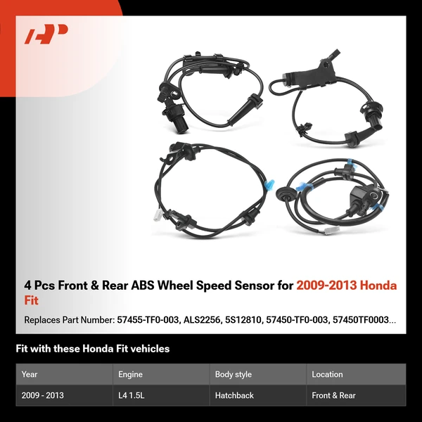 4 Pcs Front & Rear ABS Wheel Speed Sensor for 2009-2013 Honda Fit