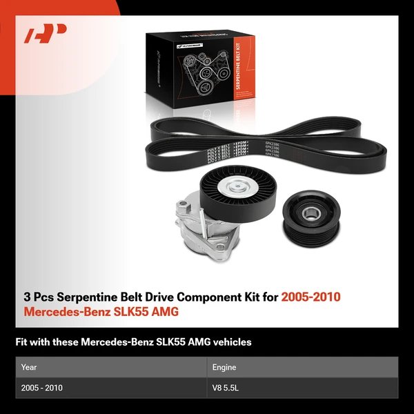 3 Pcs Serpentine Belt Drive Component Kit for 2005-2010 Mercedes-Benz SLK55 AMG