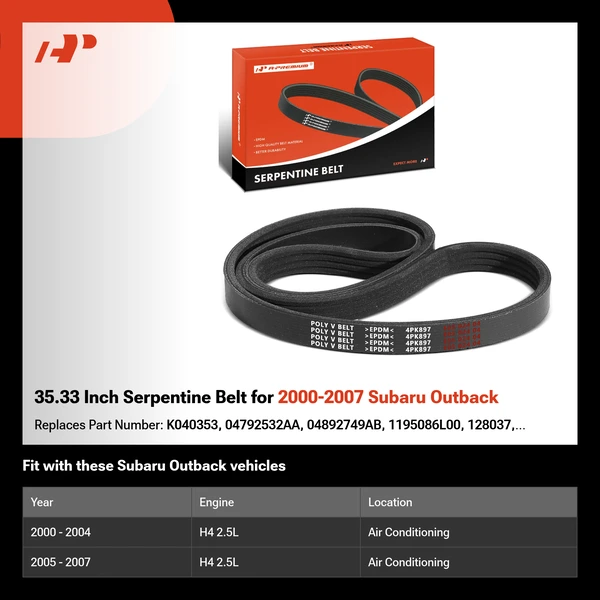 35.33 Inch Serpentine Belt for 2000-2007 Subaru Outback