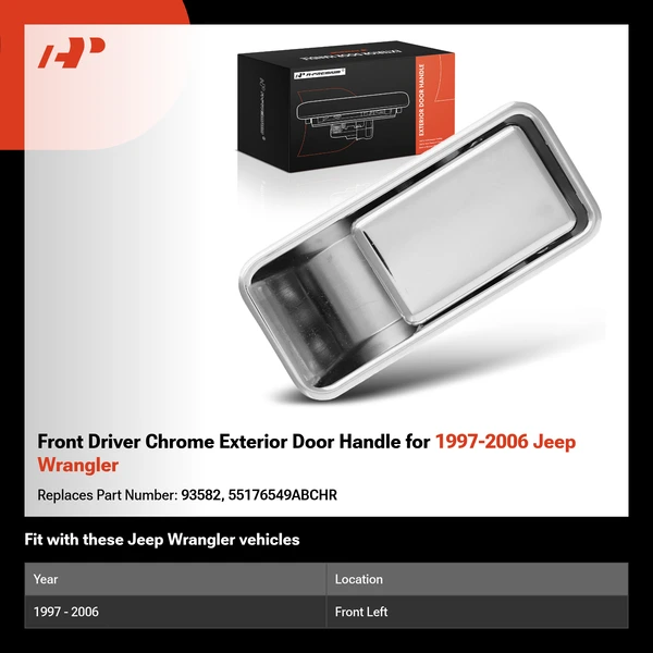 Front Driver Chrome Exterior Door Handle for 1997-2006 Jeep Wrangler