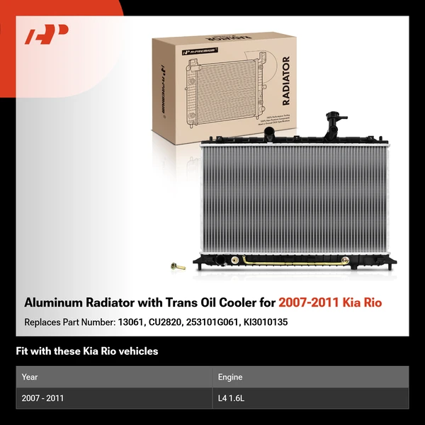 Aluminum Radiator with Trans Oil Cooler for 2007-2011 Kia Rio