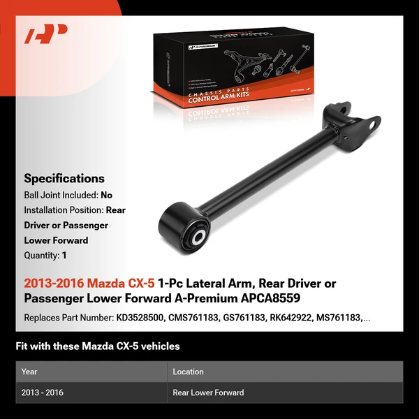 2013-2016 Mazda CX-5 1-Pc Lateral Arm, Rear Driver or Passenger Lower Forward A-Premium APCA8559