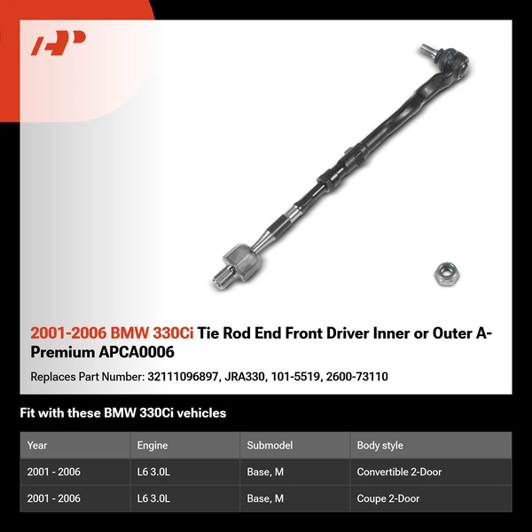 2001-2006 BMW 330Ci Tie Rod End Front Driver Inner or Outer A-Premium APCA0006