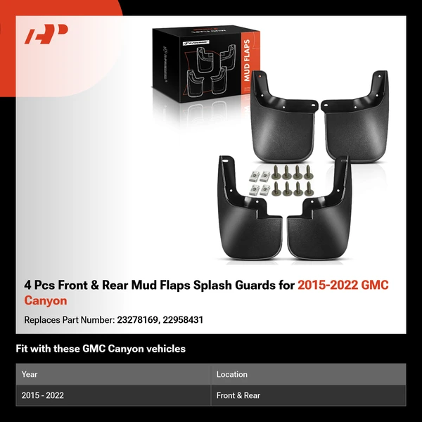 4 Pcs Front & Rear Mud Flaps Splash Guards for 2015-2022 GMC Canyon