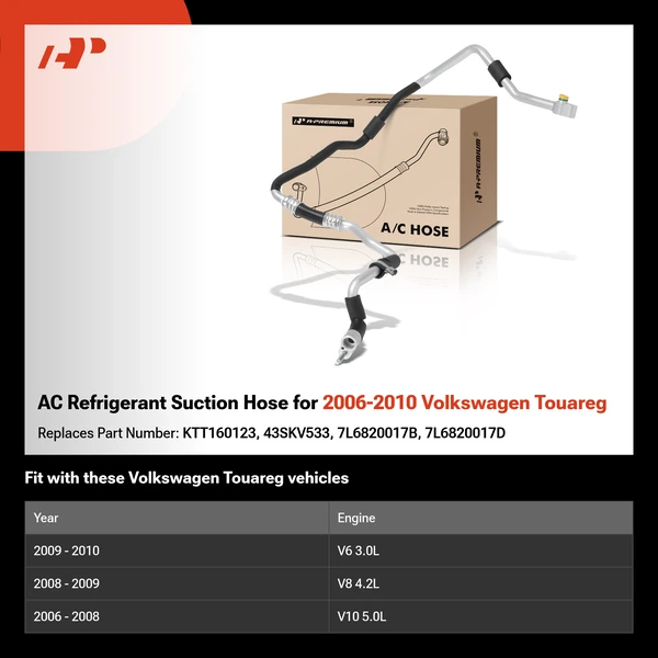 AC Refrigerant Suction Hose for 2006-2010 Volkswagen Touareg