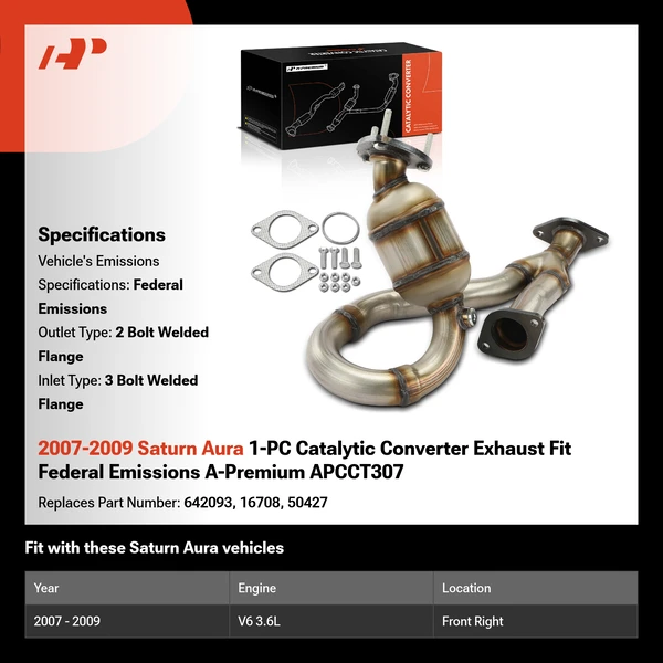 2007-2009 Saturn Aura 1-PC Catalytic Converter Exhaust Fit Federal Emissions A-Premium APCCT307