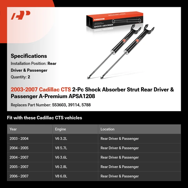 2003-2007 Cadillac CTS 2-Pc Shock Absorber Strut Rear Driver & Passenger A-Premium APSA1208