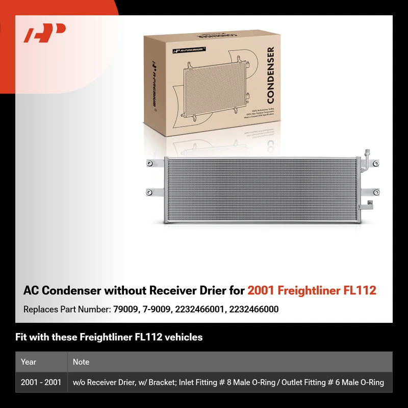 AC Condenser without Receiver Drier for 2001 Freightliner FL112
