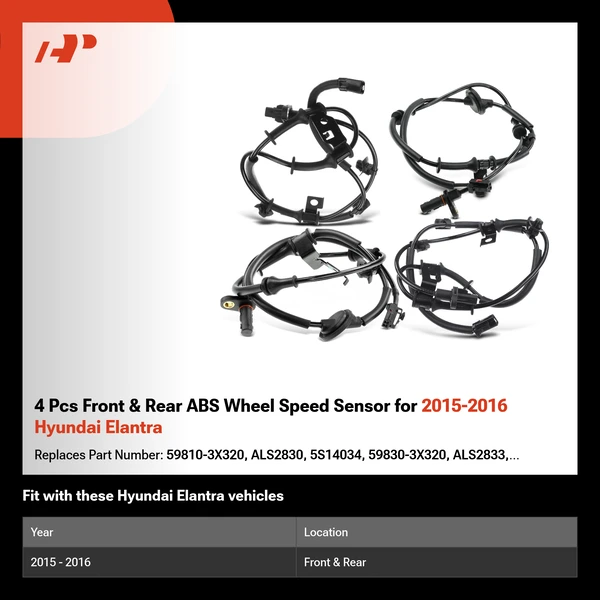 4 Pcs Front & Rear ABS Wheel Speed Sensor for 2015-2016 Hyundai Elantra
