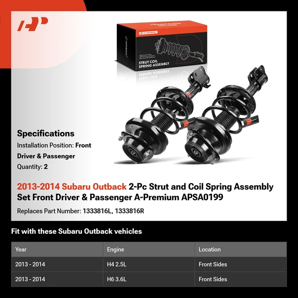 2013-2014 Subaru Outback 2-Pc Strut and Coil Spring Assembly Set Front Driver & Passenger A-Premium APSA0199