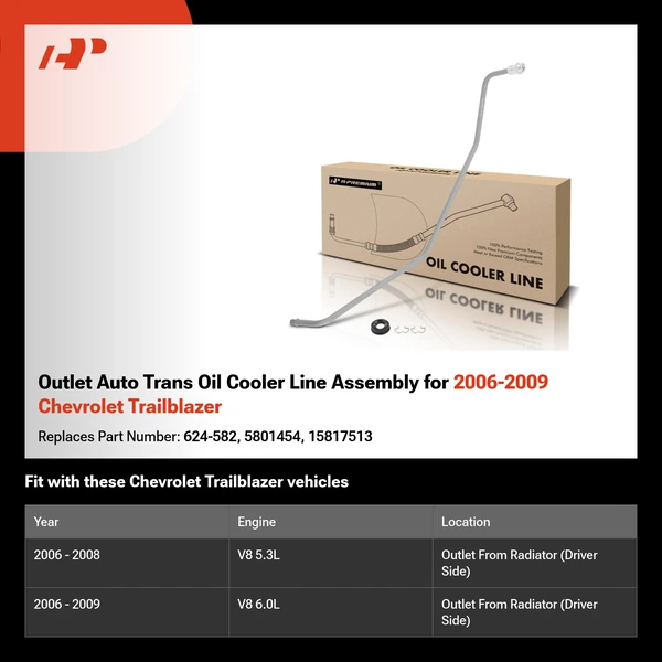 Outlet Auto Trans Oil Cooler Line Assembly for 2006-2009 Chevrolet Trailblazer