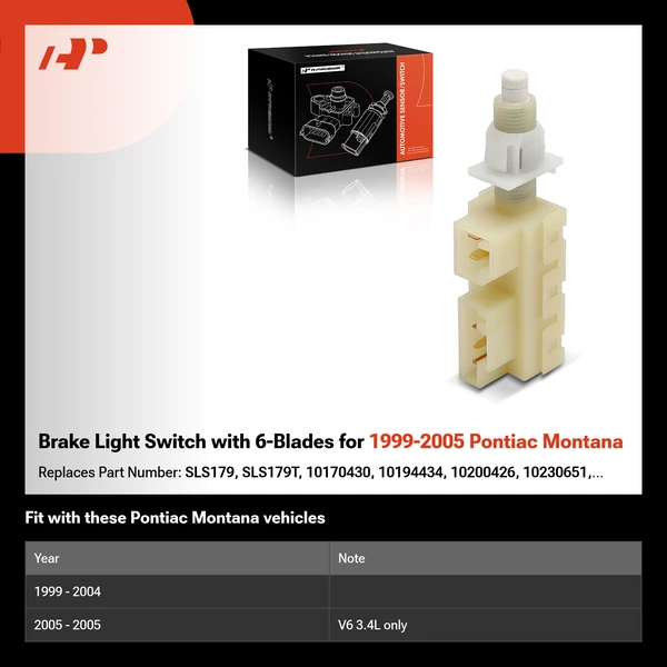 Brake Light Switch with 6-Blades for 1999-2005 Pontiac Montana