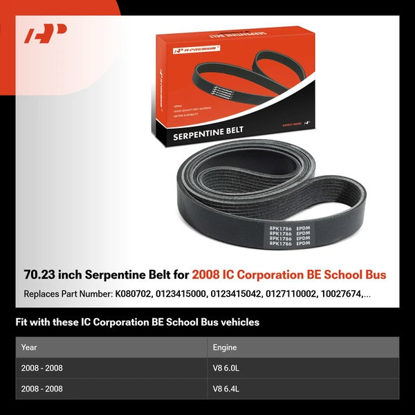 70.23 inch Serpentine Belt for 2008 IC Corporation BE School Bus