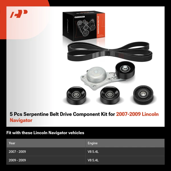 5 Pcs Serpentine Belt Drive Component Kit for 2007-2009 Lincoln Navigator