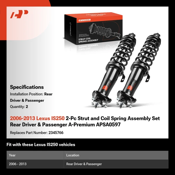 2006-2013 Lexus IS250 2-Pc Strut and Coil Spring Assembly Set Rear Driver & Passenger A-Premium APSA0597