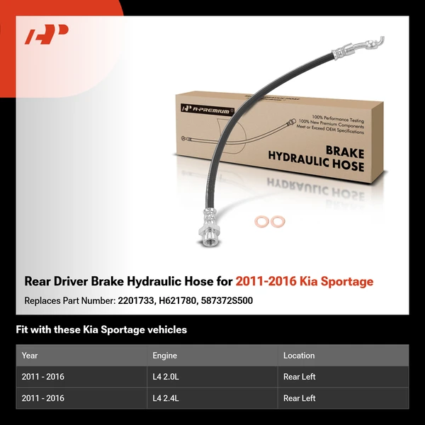 Rear Driver Brake Hydraulic Hose for 2011-2016 Kia Sportage