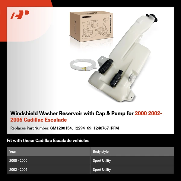 Windshield Washer Reservoir with Cap & Pump for 2000 2002-2006 Cadillac Escalade