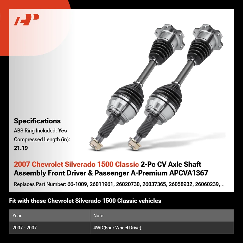 2007 Chevrolet Silverado 1500 Classic 2-Pc CV Axle Shaft Assembly Front Driver & Passenger A-Premium APCVA1367
