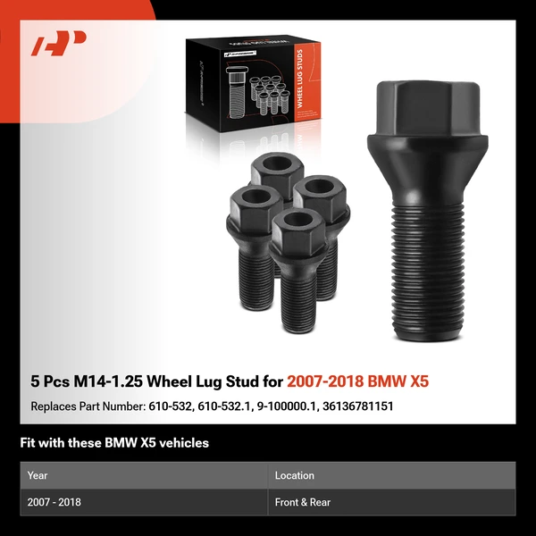 5 Pcs M14-1.25 Wheel Lug Stud for 2007-2018 BMW X5