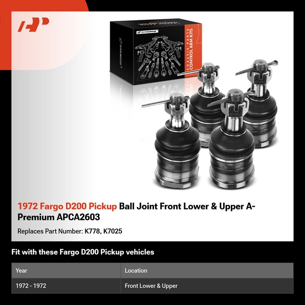 1972 Fargo D200 Pickup Ball Joint Front Lower & Upper A-Premium APCA2603