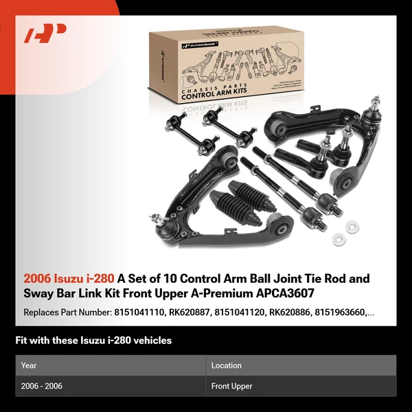 2006 Isuzu i-280 A Set of 10 Control Arm Ball Joint Tie Rod and Sway Bar Link Kit Front Upper A-Premium APCA3607