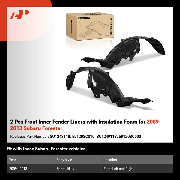 2 Pcs Front Inner Fender Liners with Insulation Foam for 2009-2013 Subaru Forester