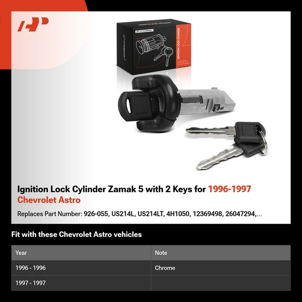 Ignition Lock Cylinder Zamak 5 with 2 Keys for 1996-1997 Chevrolet Astro