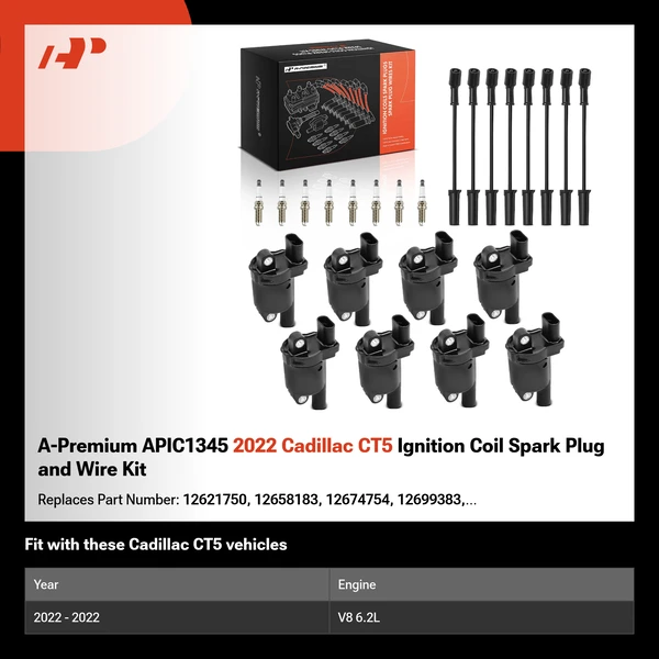 A-Premium APIC1345 2022 Cadillac CT5 Ignition Coil Spark Plug and Wire Kit