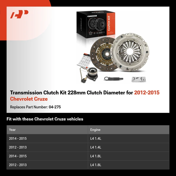 Transmission Clutch Kit 228mm Clutch Diameter for 2012-2015 Chevrolet Cruze