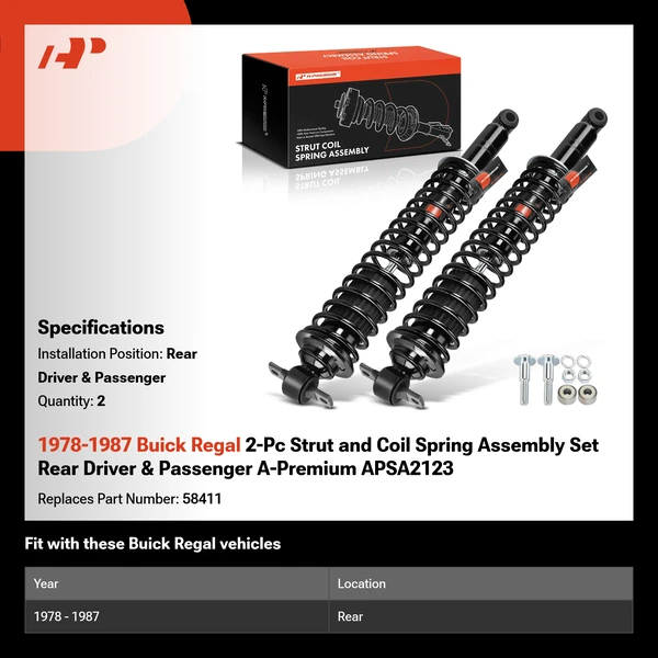 1978-1987 Buick Regal 2-Pc Strut and Coil Spring Assembly Set Rear Driver & Passenger A-Premium APSA2123