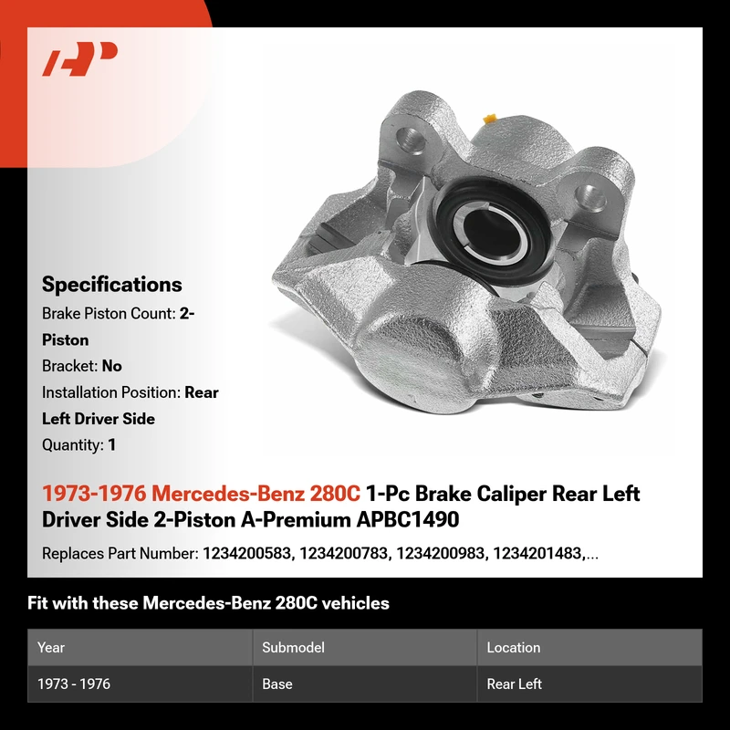 1973-1976 Mercedes-Benz 280C 1-Pc Brake Caliper Rear Left Driver Side 2-Piston A-Premium APBC1490